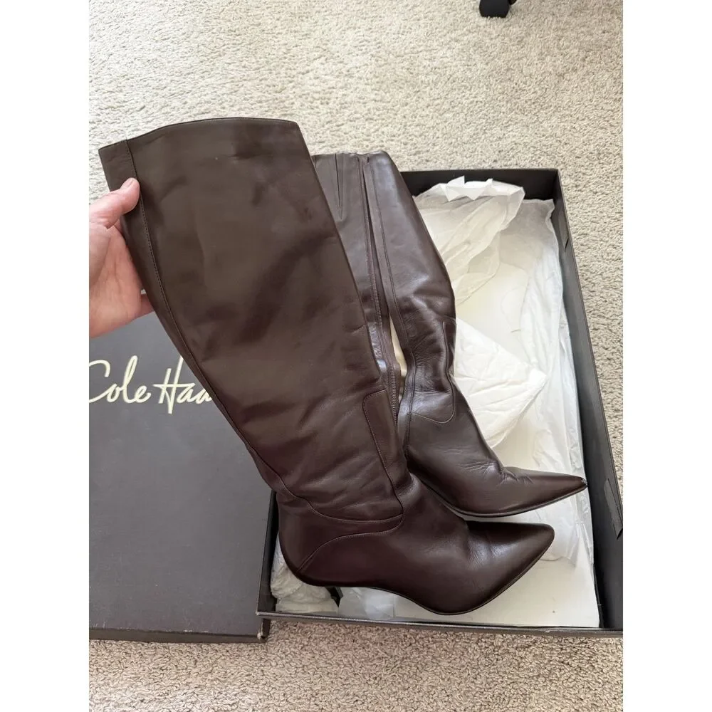Cole Haan Brown Leather Knee High Pointed Toe Boots - Size 7.5 - worn once